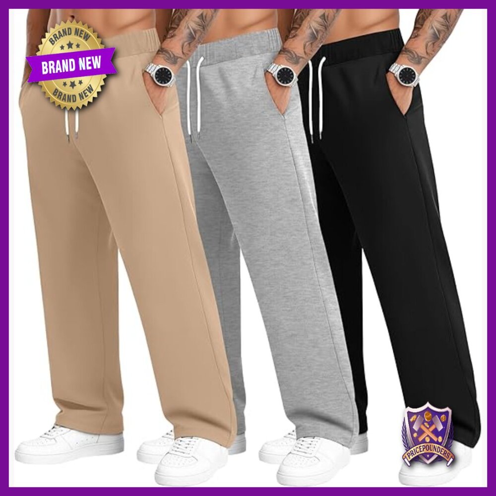 3 Pack Big Tall Sweatpants Wide Leg Drawstring Athletic Casual Pants